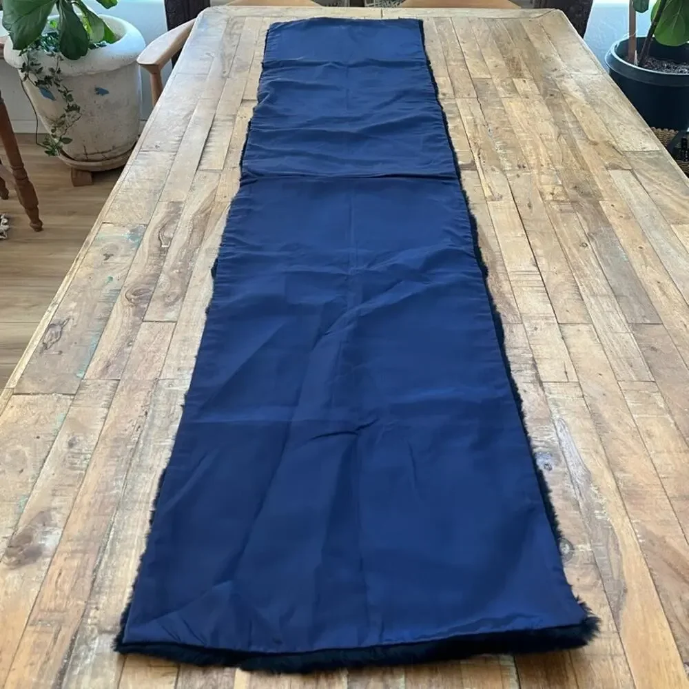 Black Rabbit Fur Shawl Shoulder Wrap Navy Blue Lined 16 in x 70 in